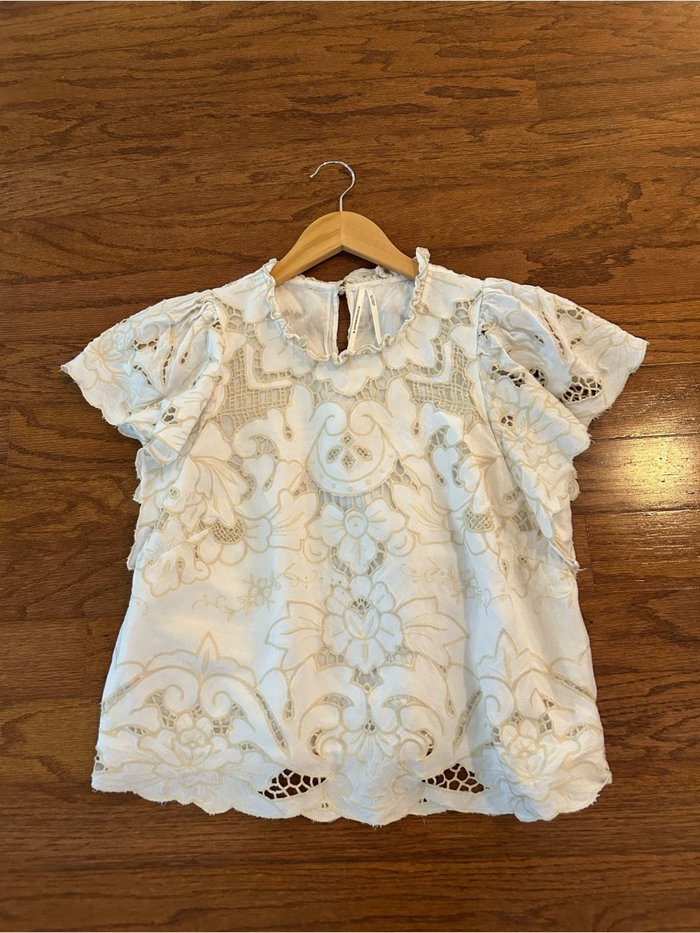 Anthropologie Ruffle Collar Lace Cut Out Blouse - Picture 3 of 5